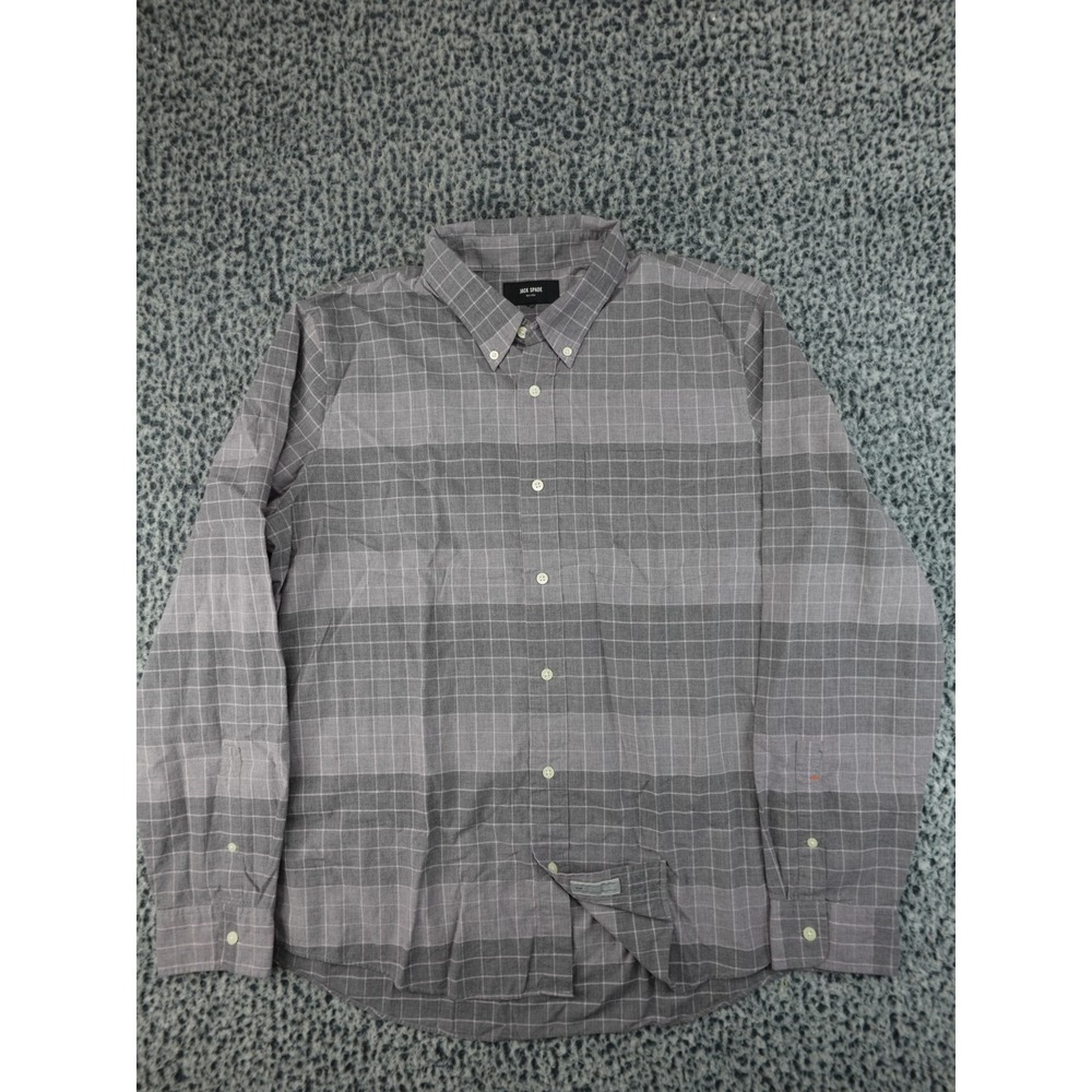Jack Spade Button Down Shirt Mens XL Grey Good Plaid Grid Long Sleeve